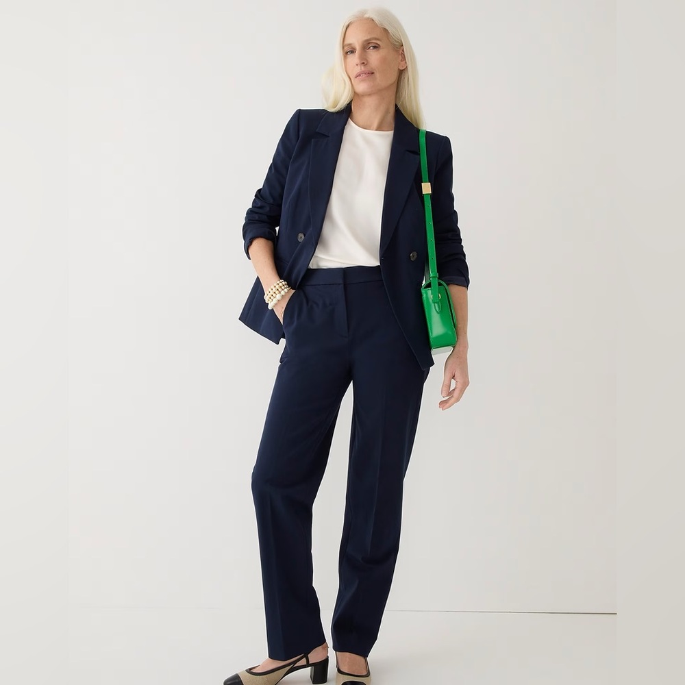 NWT J.CREW Kate Straight-Leg Navy Pant In Bi-Stretch Cotton Blend